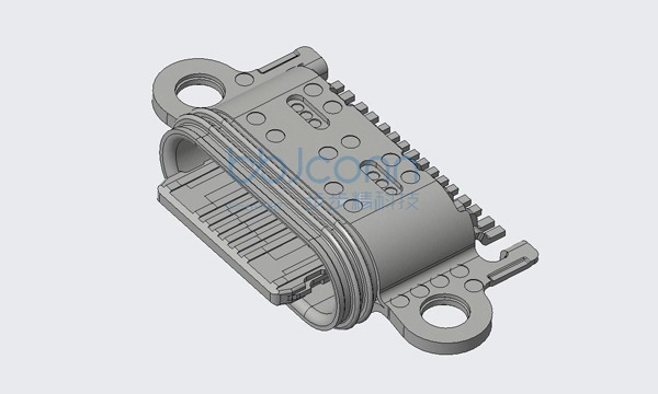 TYPE-C 16P 防水母座 L=7.05 CH=0.78 沉板1.0 舌片外漏1.40 带双耳螺丝孔 端子SMT IP68（13-RENO）