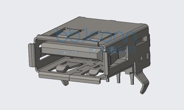 USB 2.0 AF 90度 L=14.05 H=6.96 后两脚插弯脚 DIP 卷边 PBT黑胶 铁壳