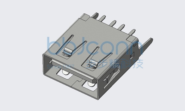 USB 2.0 母座 180度 H=15.0 直脚直插 平口 PBT黑胶 铁壳 （端子DIP）