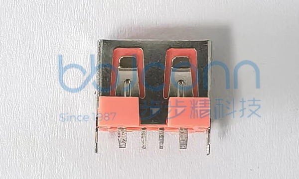 USB 2.0 AF 180度 直脚直插 短体H=10.0 平口 PA9T橙胶1505c 大电流（5A）铁壳