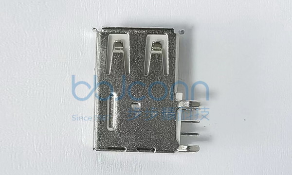 USB 2.0 母座 侧插弯脚长体 L=19.50 H=13.70 卷边 PBT白胶 铁壳