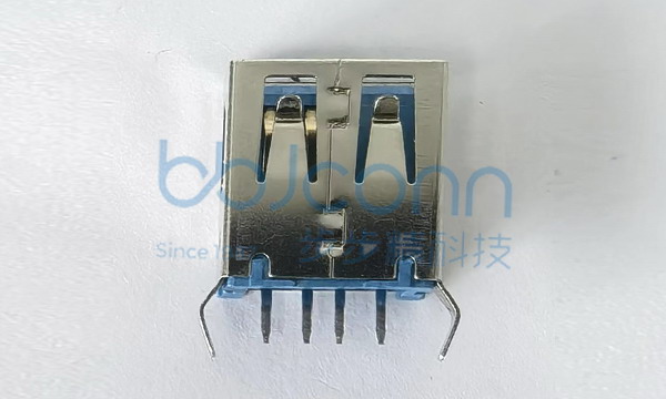 USB2.0AF180度弯脚H=13.7 平口 LCP蓝胶 铁壳