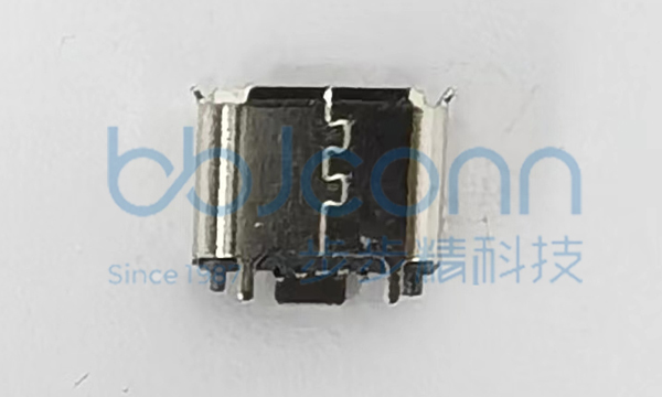 MICRO-5P 母座 直立式三脚插带柱H=5.10SMT卷边亮锡不锈钢外壳