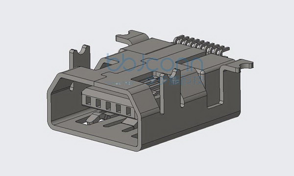 MINI USB-10P 母座 L=8.80 无柱 贴麦拉 前插后贴 平口 铜壳