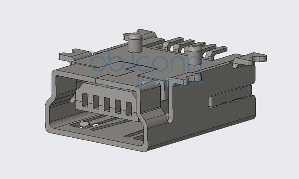 MINI-5P 母座 L=9.20 全贴带柱 0.3壳 贴膜 平口 LCP黑色 铜壳 冷封编带