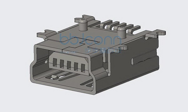 MINI-5P 母座 L=9.20 全贴带柱 0.3壳 贴膜 平口 LCP黑色 铜壳 冷封编带 330MM的盘子