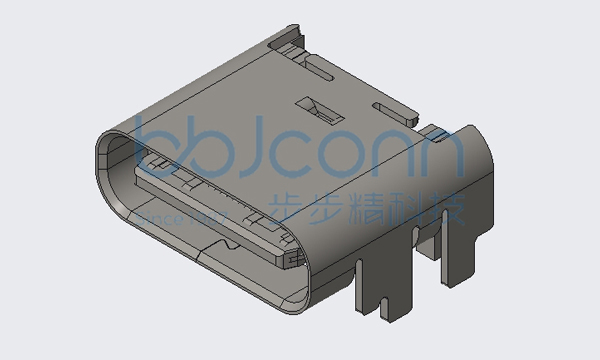 TYPE-C 16PIN 母座 L=7.60 CH=2.18 垫高0.60 板上四脚插 端子SMT