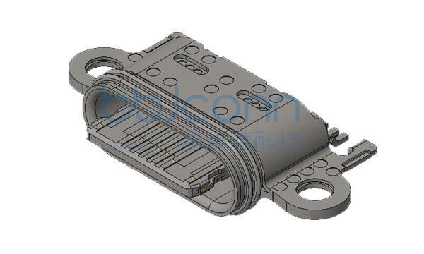 TYPE-C 16P 防水母座 L=7.05 CH=0.78 沉板1.0 舌片外漏1.40 带双耳螺丝孔 端子SMT IP68（13-RENO）