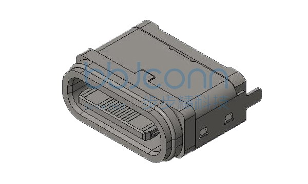 TYPE-C 16P 防水母座 直立式 H=7.45 舌片外漏0.30 两脚插 端子SMT U型全塑款 IPX7