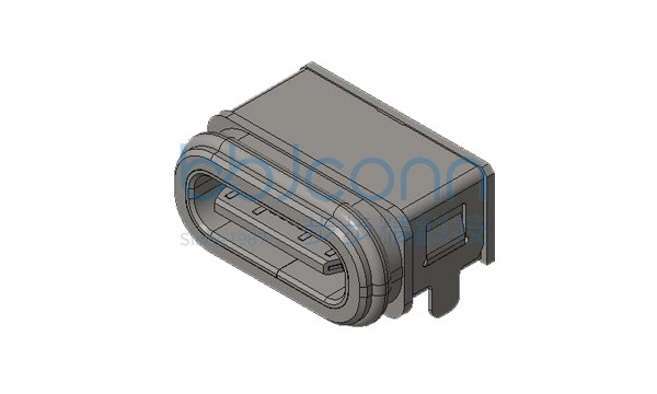 TYPE-C 防水母座 16P 90度 外壳两脚DIP 端子SMT L=7.35 CH=2.25 带柱 带中夹片 不锈钢外壳 PA10T IPX8 带防水圈  编带
