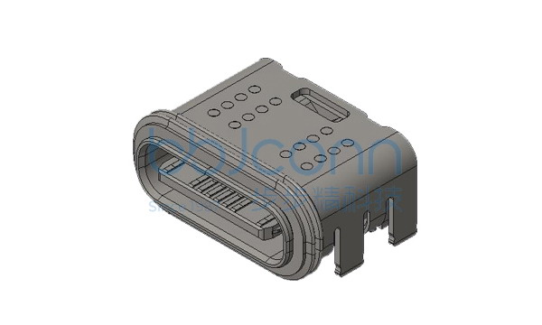TYPE-C 16P 防水母座 L=7.35 CH=2.03 舌片外漏0.10 板上四脚插 带柱 端子SMT IPX4 编带