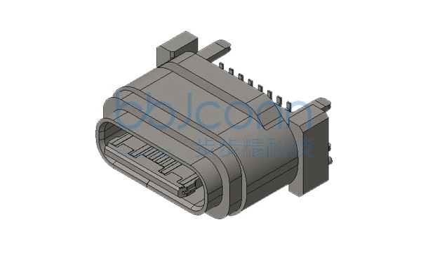 TYPE-C 16P 防水母座 直立式 H=8.5 四脚插 带柱 端子SMT 舌片外露0.85 带盖 盐雾48H IPx7