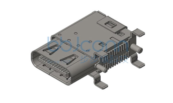 U4 20G速率 TYPE-C 24P 母座 侧插 双壳 四脚插 带柱 端子SMT L=14.30 CH=5.06 脚长1.70 编带