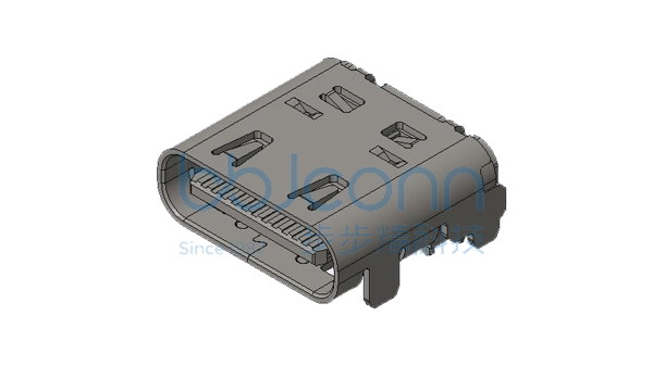 U4 40G速率 TYPE-C 24P 母座 有后盖单壳四脚插脚长0.60带柱 镀金30uSMT L=8.27 CH1.57