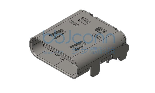 U4 40G速率TYPE-C 24P 母座 有后盖 单壳 板上四脚插 带柱 端子双排SMT 外壳脚长0.60 L=9.17 CH=1.57 编带