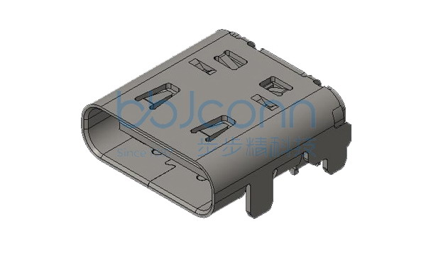 U4 40G速率 TYPE-C 24P 母座 有后盖 单壳板上四脚插带柱 SMT 外壳脚长0.90 L=9.17 CH1.57 编带