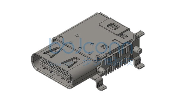 U4 20G速率 TYPE-C 24P 母座 侧插 双壳 四脚插 带柱 端子SMT L=14.30 CH=5.06 脚长0.90 编带