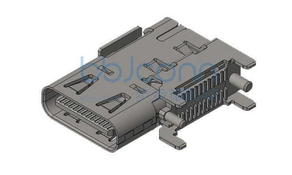 U4 20G速率 TYPE-C 24P 母座 侧插 双壳四脚插带柱 SMT L=14.30 CH5.06 脚长1.70 脚距4.2