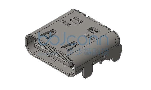 U4 40G速率 TYPE-C 24P 母座 有后盖 单壳 板上四脚插 带柱 端子双排SMT 外壳脚长0.60 L=8.27 CH=1.57 编带