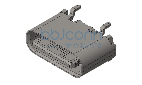 TYPE-C 母座 16P 直立式 外壳四脚DIP 端子SMT H=5.60 端子C7025 不锈钢外壳 LCP黑胶 外漏 加盖编带