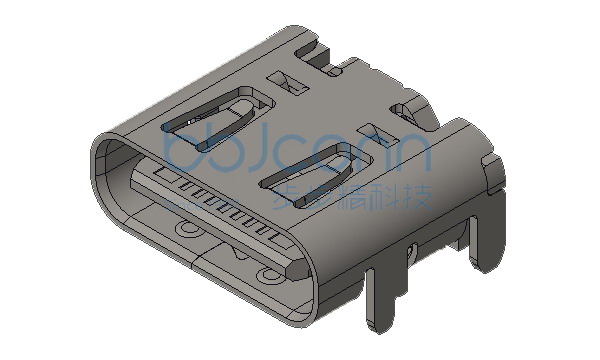 TYPE-C 16P 母座 板上四脚插 脚长0.9 端子SMT 带柱 L=7.35 PA10T蓝胶 大电流15A 编带