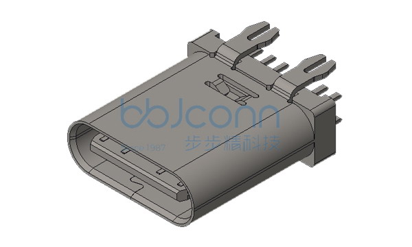 TYPE-C 14P 母座 直立式 H=10.0 外壳无弹 四脚插 鱼叉脚 端子DIP 大电流5A PA9T白胶 (B款)