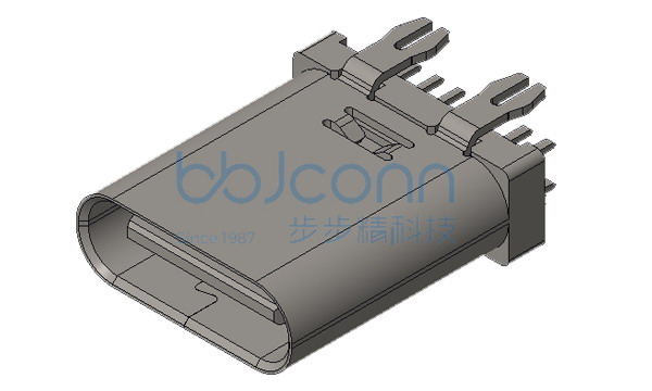 TYPE-C 14P 母座 直立式 H=10.50 外壳无弹 四脚插 鱼叉脚 端子DIP 大电流5A (B款)
