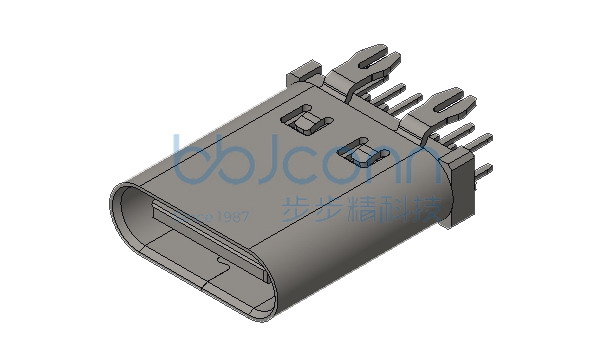 TYPE-C 14P 母座 直立式 四脚插 鱼叉脚 H=10.60 端子DIP 带中夹片 编带