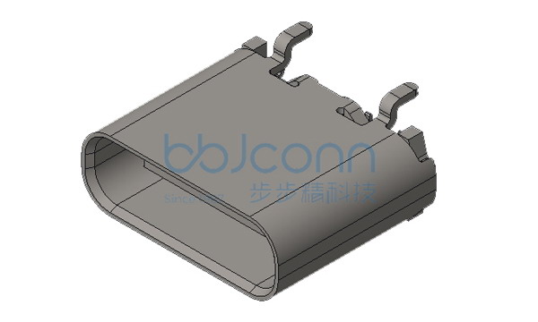 TYPE-C 16P 母座 直立式 外壳四脚DIP 端子SMT H=7.40 端子C7025 不锈钢外壳 LCP黄胶 加盖编带