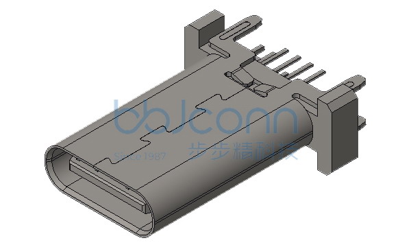 TYPE-C 16P 母座 直立式 四脚插 端子DIP H=15.0 不锈钢外壳 LCP黑胶 编带