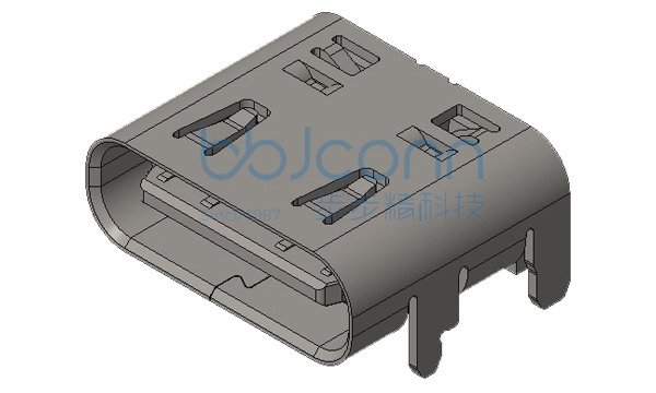 TYPE-C 16P 母座 板上一体式 带柱 端子SMT 端子镀金30U 外壳带弹 L=7.35 CH=1.68 5A