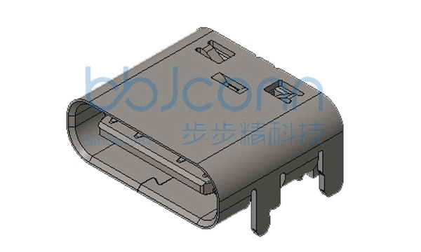TYPE-C 16PIN 母座 L=7.35 CH=1.67 板上一体式 铜合金端子SMT (5A) PA10T红胶