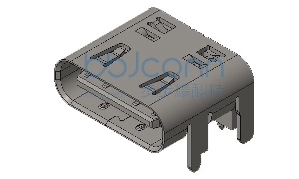 TYPE-C 16P 母座 板上四脚插 带柱 L=7.35 CH2.67 垫高1.0 端子SMT 带弹