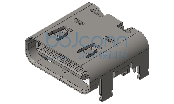 TYPE-C 24P 母座 板上四脚插 带弹 带柱 端子双排SMT L=8.0 CH=1.63 外壳脚长1.20 编带