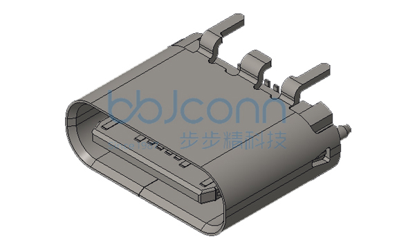 TYPE-C 16P 母座 直立式 六脚插 带定位柱 端子SMT H=6.55 编带