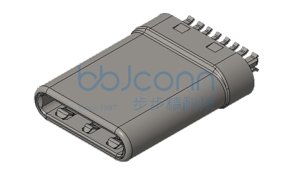 TYPE-C 16P 公头 拉伸款 夹板0.8 左右接地 H=10.5黑色款 (3.0厚不带板）带EMI弹片 管装