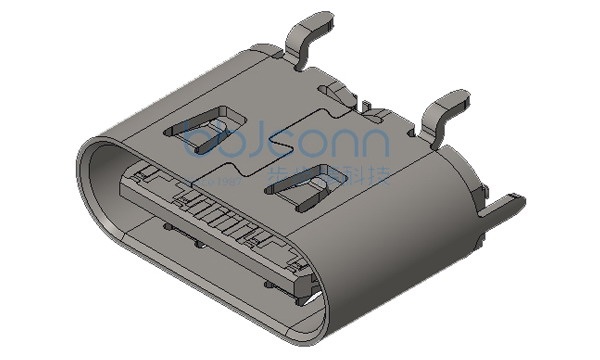 TYPE-C 16P 母座 直立式 H=6.1 带弹 六脚插 带柱 端子SMT