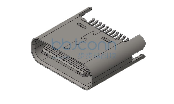 TYPE-C 24P 母座 直立式 夹板0.80 H=5.9 短脚 不锈钢外壳 LCP黑色 盒装