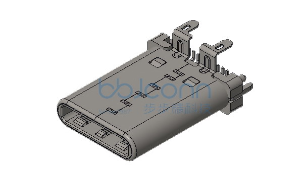 TYPE-C 24P 公头 直立式 三脚插 带柱 端子SMT H=11.10 镀金1U 编带