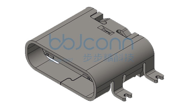 TYPE-C 16P 母座 板上四脚贴 带中夹片 带柱 L=7.32 LCP黑胶 编带