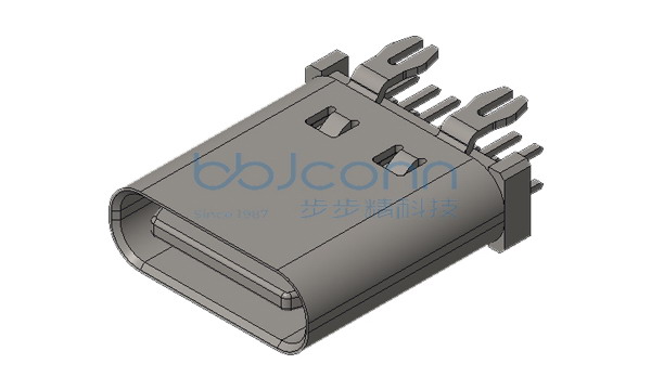 TYPE-C 14P 母座 直立式 H=10.0 四脚插 鱼叉脚 端子DIP 缺P 端子脚长1.3 PA9T蓝胶