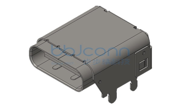 TYPE C 24P 母座 双壳 垫高型 H1.50 CH=3.40 PH3.50 L=11.10 双排SMT 后盖缺口 外壳斜边避位 四脚插 带柱 不短路款 LCP黑色HF 半金雾锡3u