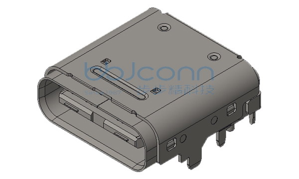 TYPE-C 24P 母座 双壳 SMT+DIP 板上六脚插 带柱 L=9.10 CH=1.60 编带