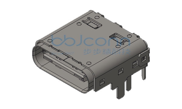 TYPE-C 24P 母座 双壳 板上六脚插 端子双排SMT L=9.10 CH=2.20 编带