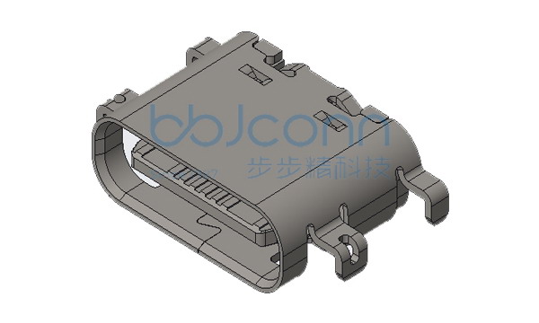 TYPE-C 16P 母座  板上四脚插 端子SMT L=6.50 沉板=1.60 PA46 不锈钢外壳304 编带