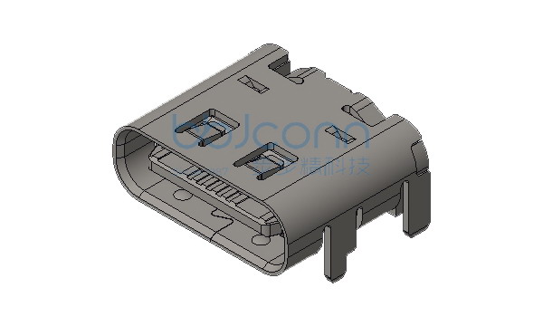 TYPE-C 16P 母座 板上四脚插 带柱 外壳带弹 端子SMT L=7.30 CH=1.65 编带