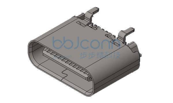 TYPE-C 24P 母座 直立式 四脚插 带柱 端子SMT H=6.50 30U编带