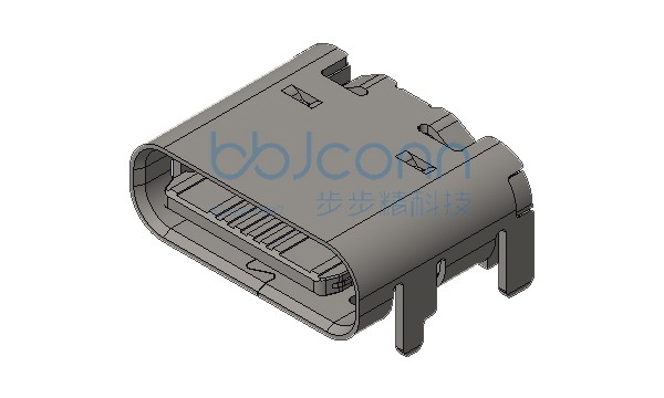 TYPE-C 16P 母座 板上四脚插 带柱 端子SMT 舌片外漏0.15 L=6.80 CH=1.65 LCP黑胶 编带