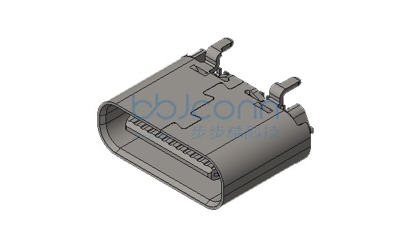 TYPE-C 24P 母座 直立式 四脚插 带柱 端子SMT H=6.50 镀金3u 编带