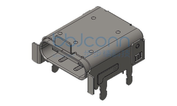 TYPE-C 24P 母座 板上四脚插 带柱 有卷边 L=11.10 CH=3.40 端子脚长1.8 端子镀金3u SMT+DIP